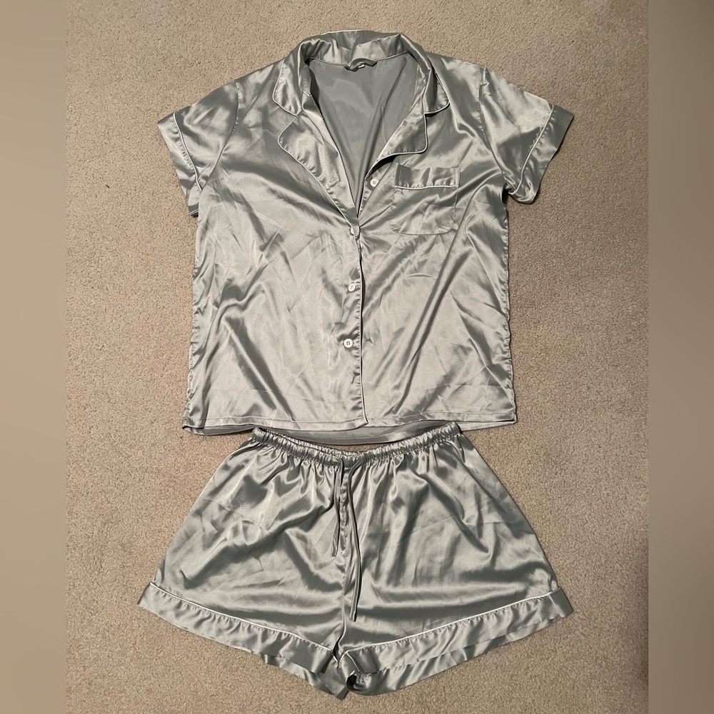 Sage green silk pajama set!